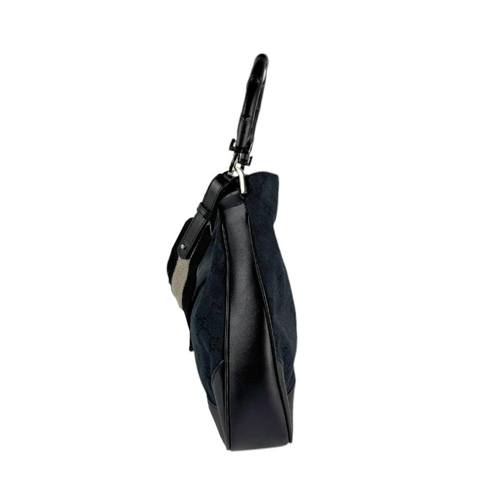 Gucci Leather Bamboo GG Canvas Shoulder Black Bag 2way Black